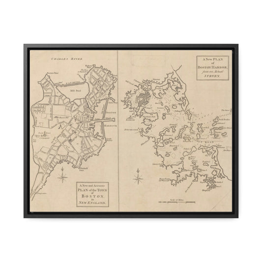 1775 Boston Harbor Map Framed Canvas