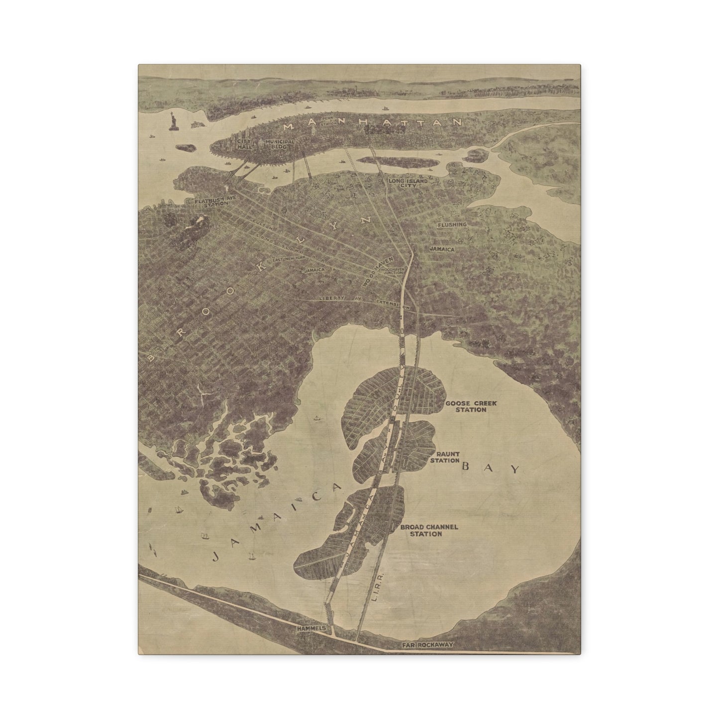 Vintage Bird's-Eye View of Jamaica Bay 1915